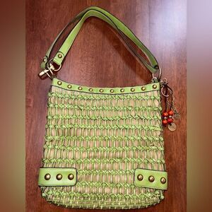 Kathy Van Zeeland Studded Green Woven Leather Convertible Crossbody Bag Y2K